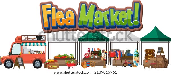 Flea\
market concept with many tent shops\
illustration