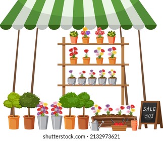 Flea market concept with plant shop illustration