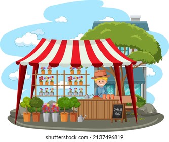 Flea market concept with plant shop illustration