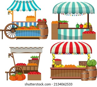 Flea market concept with set of different stores illustration