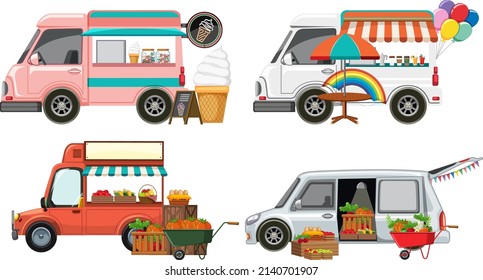 Flea market concept with set of different car boot sales illustration