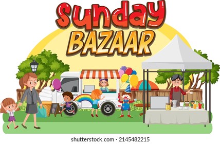 Concepto de mercado de pulgas con ilustración de bazaar de domingo