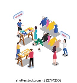 Flea Market Isometric 3d Vector Concept For Banner, Website, Illustration, Landing Page, Flyer, Etc.