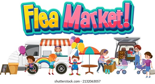 Flea Market Logo With Cartoon Character  Illustration