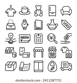 Flea market recycle shop icon set