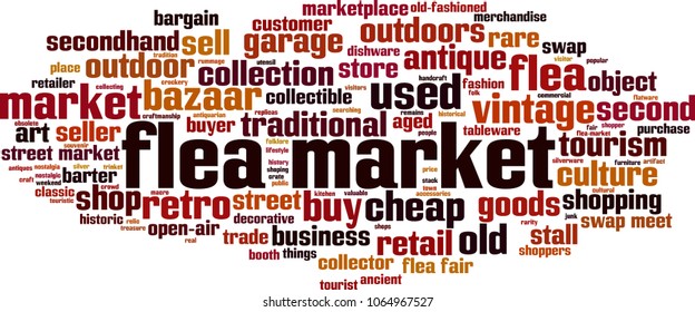 Flea market word cloud concept. Vector illustration