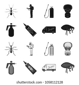 Flea, special car and equipment black,monochrome icons in set collection for design. Pest Control Service vector symbol stock web illustration.