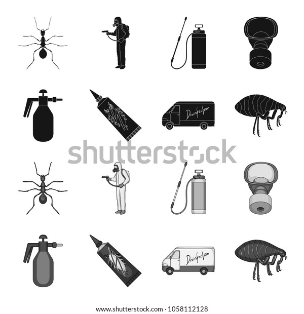 Flea, special car and equipment\
black,monochrome icons in set collection for design. Pest Control\
Service vector symbol stock web\
illustration.