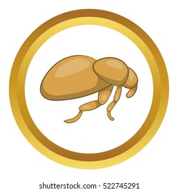 Flea vector icon in golden circle, cartoon style isolated on white background