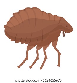Flea walking side view showing its tiny hairs, icon illustration, isolated on white background