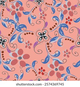 Fleaf and flowers textile seamless high resulation pattern