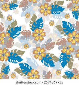 Fleaf and flowers textile seamless high resulation pattern
