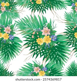 Fleaf and flowers textile seamless high resulation pattern