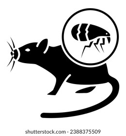 Fleas en ícono sólido de rata doméstica, concepto de enfermedades de mascotas, mascota con parásitos de piel signo en fondo blanco, Fleas en icono de roedor en estilo glifo para diseño móvil y web. Gráficos vectoriales