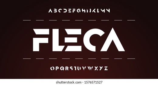 Fleca: Modern abstract typography. Technology font style. Futuristic alphabet design. Vector illustration words