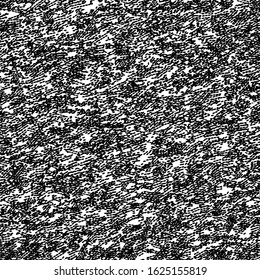 Flecked carpet in black and white. Dashed hatching, unevenly distributed on a white background.