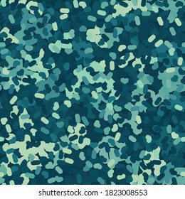 Flecktarn mariner Tarnung nahtloser Musterhintergrund. Klassische Kleidung Masking Camo wiederholen Stoffdruck. Der blaue Ozean färbt die Textur. Vektorgrafik.