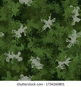 Flecktarn styled camouflage pattern background. Modern clothing style masking camo repeat print. Dark and light green colors texture. Vector illustration.