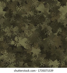 Flecktarn styled camouflage pattern background. Modern clothing style masking camo repeat print. Khaki and olive colors texture. Vector illustration.