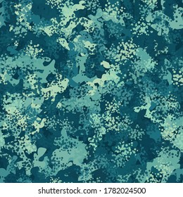 Flecktarn styled camouflage pattern background. Marine coast clothing style masking camo repeat print. Navy and blue colors texture. Vector illustration.