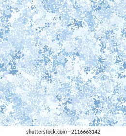 Flecktarn styled camouflage pattern background. Classic clothing style masking camo repeat print. Winter sky blue colors texture. Vector textile print illustration.