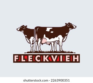 FLECKVIEH COW LOGO, SILHOUETTE OF DAIRY MILK CATTLE VECTOR ILLUSTRATIONS