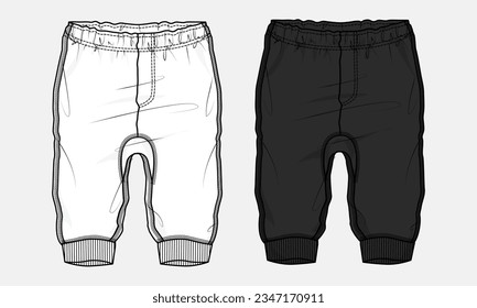 Fleece cotton jersey basic Sweat pant technical fashion flat sketch template. Apparel jogger pants vector illustration mock up for kids and boys. 