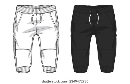 Fleece cotton jersey basic Sweat pant technical fashion flat sketch template. Apparel jogger pants vector illustration mock up for kids and boys. 