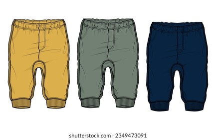 Fleece cotton jersey basic Sweat pant technical fashion flat sketch template .Apparel jogger pants vector illustration mock up for kids and boys.