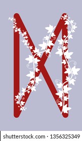 Fleece Dagaz, the ancient Scandinavian Fleece. Vector illustration. The letter of the senior futarka. Herbal theme, ivy rune runes. Red runes.