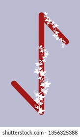 Fleece Eihwaz, the ancient Scandinavian Fleece. Vector illustration. The letter of the senior futarka. Herbal theme, ivy rune runes. Red runes.