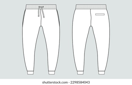 Fleece fabric Jogger Sweatpants overall technical fashion flat sketch vector illustration template front, back views.