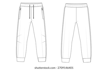 Tela de lana Pantalones de sudadera dibujo técnico de moda boceto plano dibujo técnico Plantilla frente y espalda	