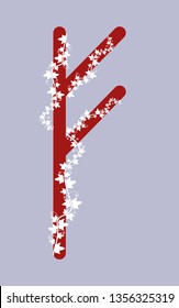 Fleece Fehu, the ancient Scandinavian Fleece. Vector illustration. The letter of the senior futarka. Herbal theme, ivy rune runes. Red runes.