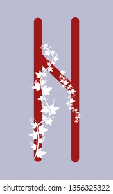 Fleece Hagalaz, the ancient Scandinavian Fleece. Vector illustration. The letter of the senior futarka. Herbal theme, ivy rune runes. Red runes.