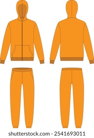 Fleece Hoodie and Trouser Loungewear set Vector Flat Sketch or Mockup