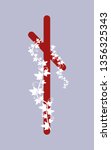 Fleece Naudiz, the ancient Scandinavian Fleece. Vector illustration. The letter of the senior futarka. Herbal theme, ivy rune runes. Red runes.