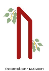 Fleece Scandinavia. Vector illustration of the runes Uruz. Symbol letters Futhark. Spiritual esoteric. Fleece with leaves.