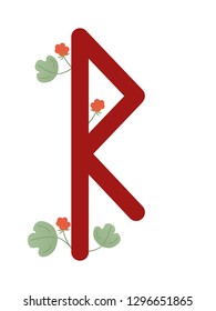 Fleece Scandinavia. Vector illustration of runes raido. The symbol of the letter Futhark. Spiritual esoteric. Fleece with leaves and flowers.