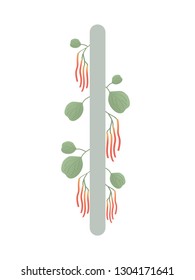 Fleece Scandinavia. Vector illustration of the runes Isa. The symbol of the letter Futhark. Spiritual esoteric. Fleece with leaves and flowers.