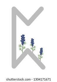 Fleece Scandinavia. Vector illustration of the runes Perth. The symbol of the letter Futhark. Spiritual esoteric. Fleece with leaves and flowers.