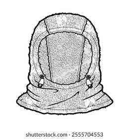 Fleece snood hood design technical flat sketch vector mockup template.