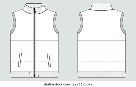 Jersey de sudor de la flota vest moda técnica de dibujo dibujo plano dibujo plano plantilla de ilustración de vector vista frontal y posterior aislado en fondo gris