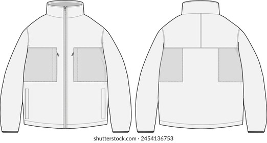 Fleece Titel Jacke Vektorgrafik Design Vorlage Front und Back Tech Pack Fashion Flat Cad Mock Up