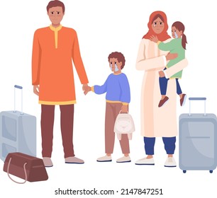 Fleeing Family Waiting For Evacuation Train Semi Flat Color Vector Characters. Despairing Figures. Full Body People On White. Simple Cartoon Style Illustration For Web Graphic Design And Animation