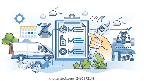 Flottenwartung für Logistik-LKWs Arbeitsauftrag skizziert Handkonzept. Transport und Verkehr-Lastkraftwagen Jahresdienstdiagnose wie Rad- oder Bremsprüfung und Ölwechsel-Vektorillustration.