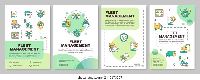 Flottenmanagement profitiert von grünem Kreis Broschürenvorlage. Broschürendesign mit linearen Symbolen. Editierbare 4 Vektorlayouts zur Präsentation, Jahresberichte. Arial-Bold, Unzählige Pro-Regular-Schriften verwendet