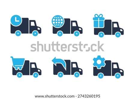 Fleet Management and Global Shipping icon set. Solid glyph series icons