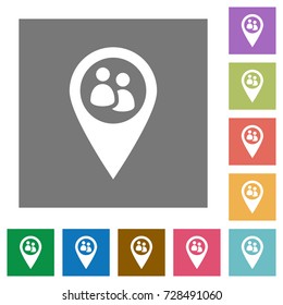 Fleet tracking flat icons on simple color square backgrounds