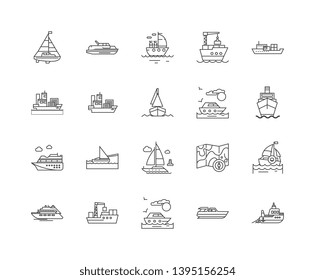 Fleet tracking line icon signs. Linear vector outline illustration set concept.